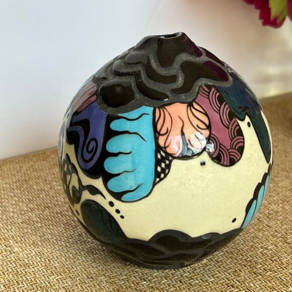 Handmade Ceramic Art Pottery Vase Round Studio Pottery Modernist 4" - Picture 3 of 8